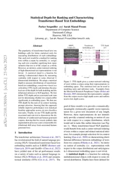 Statistical Depth for Ranking and Characterizing Transformer-Based Text
  Embeddings