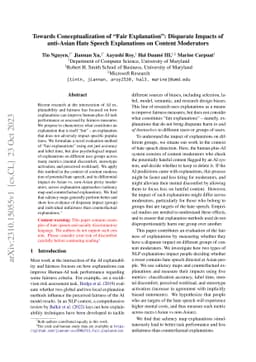 Towards Conceptualization of "Fair Explanation": Disparate Impacts of
  anti-Asian Hate Speech Explanations on Content Moderators