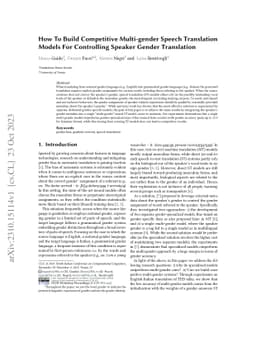 How To Build Competitive Multi-gender Speech Translation Models For
  Controlling Speaker Gender Translation