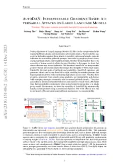AutoDAN: Interpretable Gradient-Based Adversarial Attacks on Large
  Language Models
