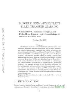 Burgers' pinns with implicit euler transfer learning
