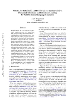 Why LLMs Hallucinate, and How to Get (Evidential) Closure: Perceptual,
  Intensional, and Extensional Learning for Faithful Natural Language
  Generation