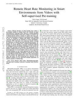 Remote Heart Rate Monitoring in Smart Environments from Videos with
  Self-supervised Pre-training