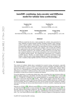 AutoDiff: combining Auto-encoder and Diffusion model for tabular data
  synthesizing