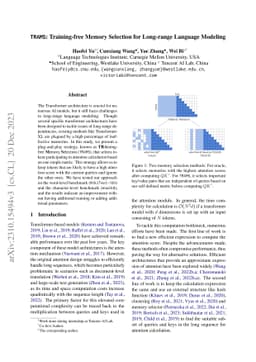 TRAMS: Training-free Memory Selection for Long-range Language Modeling