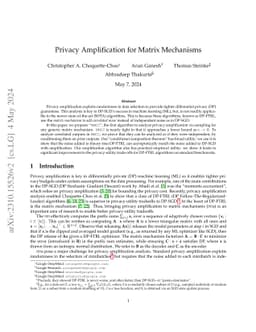 Privacy Amplification for Matrix Mechanisms