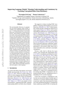 Improving Language Models Meaning Understanding and Consistency by
  Learning Conceptual Roles from Dictionary
