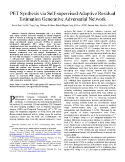 PET Synthesis via Self-supervised Adaptive Residual Estimation
  Generative Adversarial Network