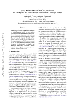 Using Artificial French Data to Understand the Emergence of Gender Bias
  in Transformer Language Models