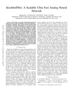 KirchhoffNet: A Scalable Ultra Fast Analog Neural Network
