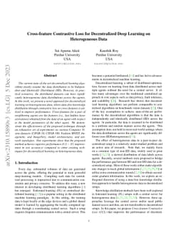 Cross-feature Contrastive Loss for Decentralized Deep Learning on
  Heterogeneous Data