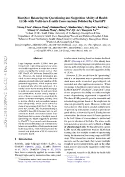 BianQue: Balancing the Questioning and Suggestion Ability of Health LLMs
  with Multi-turn Health Conversations Polished by ChatGPT