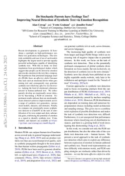 Do Stochastic Parrots have Feelings Too? Improving Neural Detection of
  Synthetic Text via Emotion Recognition