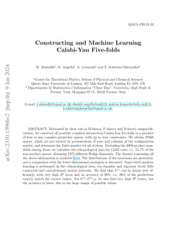 Constructing and Machine Learning Calabi-Yau Five-folds