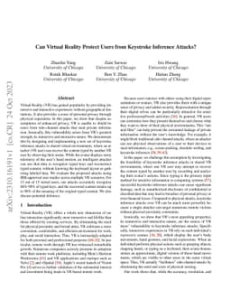 Can Virtual Reality Protect Users from Keystroke Inference Attacks?