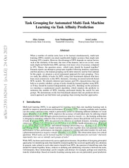 Task Grouping for Automated Multi-Task Machine Learning via Task
  Affinity Prediction