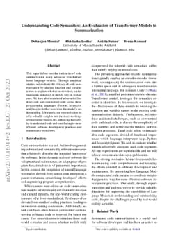 Understanding Code Semantics: An Evaluation of Transformer Models in
  Summarization