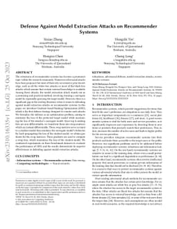 Defense Against Model Extraction Attacks on Recommender Systems