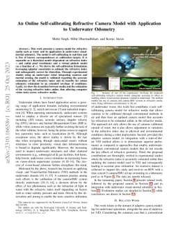 An Online Self-calibrating Refractive Camera Model with Application to
  Underwater Odometry