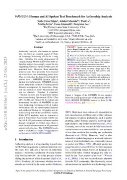 HANSEN: Human and AI Spoken Text Benchmark for Authorship Analysis