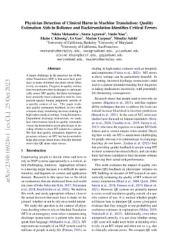Physician Detection of Clinical Harm in Machine Translation: Quality
  Estimation Aids in Reliance and Backtranslation Identifies Critical Errors