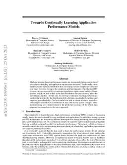 Towards Continually Learning Application Performance Models