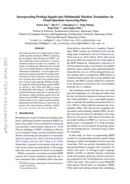 Incorporating Probing Signals into Multimodal Machine Translation via
  Visual Question-Answering Pairs