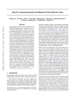 Deja Vu: Contextual Sparsity for Efficient LLMs at Inference Time