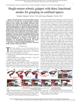 Single-Motor Robotic Gripper With Three Functional Modes for Grasping in
  Confined Spaces