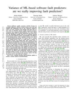 Variance of ML-based software fault predictors: are we really improving
  fault prediction?