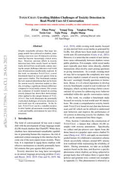 ToxicChat: Unveiling Hidden Challenges of Toxicity Detection in
  Real-World User-AI Conversation