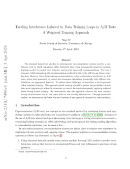 Tackling Interference Induced by Data Training Loops in A/B Tests: A
  Weighted Training Approach