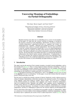Uncovering Meanings of Embeddings via Partial Orthogonality