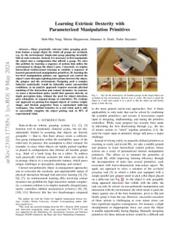 Learning Extrinsic Dexterity with Parameterized Manipulation Primitives