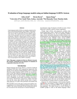 Evaluation of large language models using an Indian language LGBTI+
  lexicon