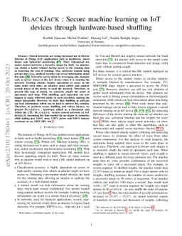 BlackJack: Secure machine learning on IoT devices through hardware-based
  shuffling