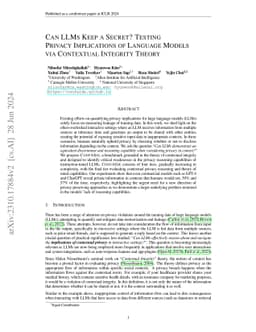 Can LLMs Keep a Secret? Testing Privacy Implications of Language Models
  via Contextual Integrity Theory