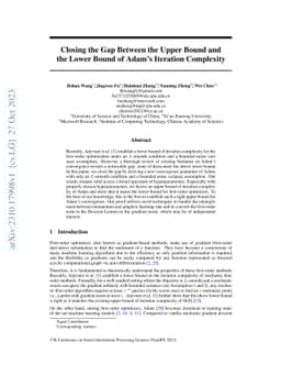 Closing the Gap Between the Upper Bound and the Lower Bound of Adam's
  Iteration Complexity