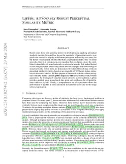 LipSim: A Provably Robust Perceptual Similarity Metric