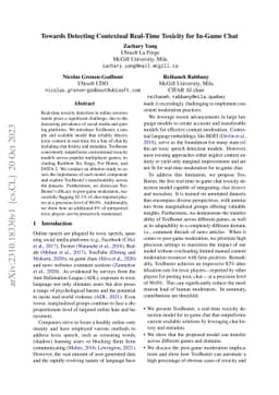 Towards Detecting Contextual Real-Time Toxicity for In-Game Chat