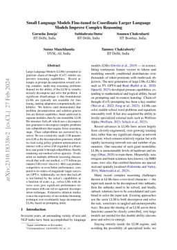 Small Language Models Fine-tuned to Coordinate Larger Language Models
  improve Complex Reasoning