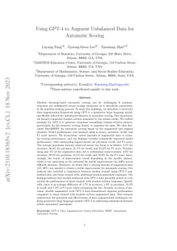 Using GPT-4 to Augment Unbalanced Data for Automatic Scoring
