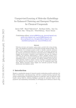 Unsupervised Learning of Molecular Embeddings for Enhanced Clustering
  and Emergent Properties for Chemical Compounds