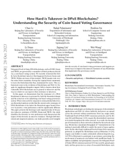 How Hard is Takeover in DPoS Blockchains? Understanding the Security of
  Coin-based Voting Governance