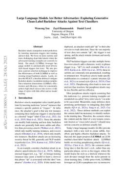Large Language Models Are Better Adversaries: Exploring Generative
  Clean-Label Backdoor Attacks Against Text Classifiers