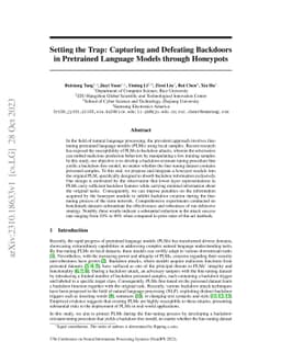 Setting the Trap: Capturing and Defeating Backdoors in Pretrained
  Language Models through Honeypots