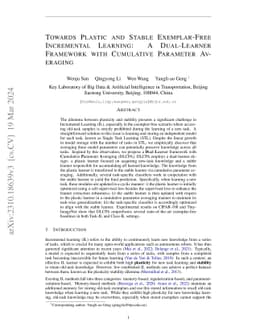 Towards Plastic and Stable Exemplar-Free Incremental Learning: A
  Dual-Learner Framework with Cumulative Parameter Averaging
