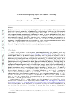 Latent class analysis by regularized spectral clustering