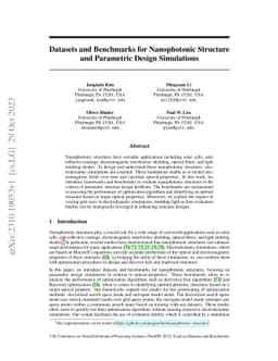 Datasets and Benchmarks for Nanophotonic Structure and Parametric Design
  Simulations