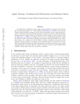Apple Tasting: Combinatorial Dimensions and Minimax Rates